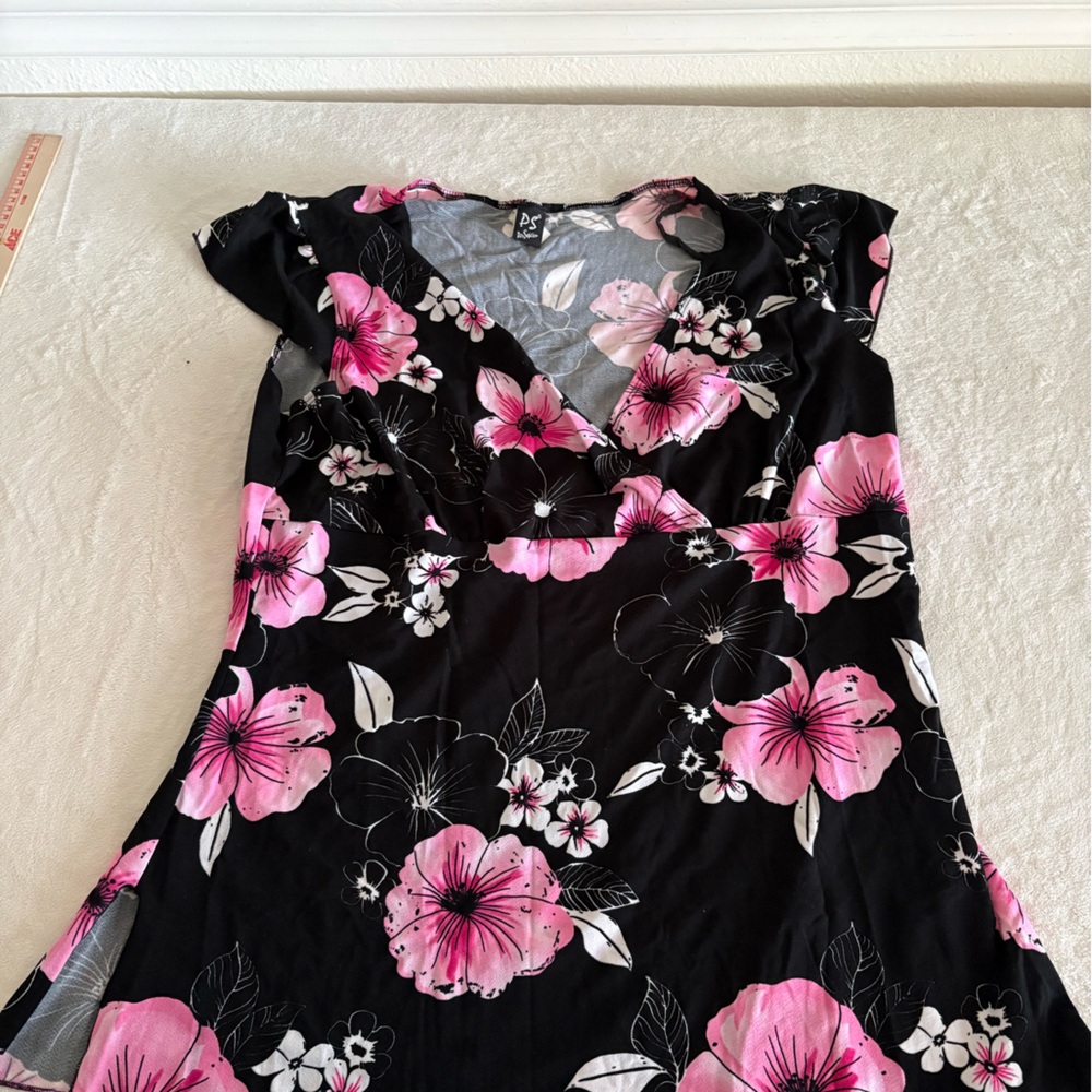 Vintage PS Perseption Floral Black and Pink Women's Blouse 3X